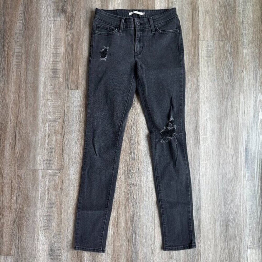 Levi's 711 Black Distressed Skinny Jeans Women's Denim Size 26